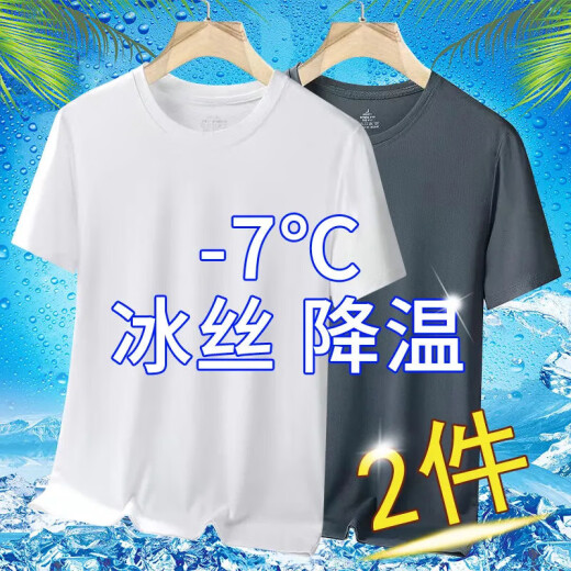 策息冰丝纯色短袖t恤男士夏季凉感透气半袖学生休闲百搭男装速干运动 黑色+深灰 XL -建议110-130斤左右