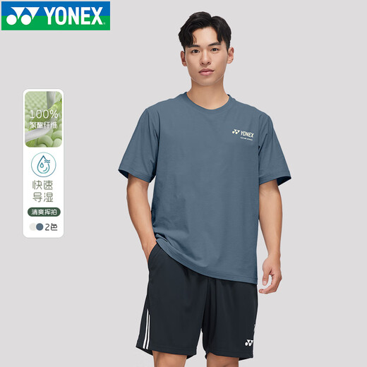 YONEX尤尼克斯yy羽毛球服2025新款舒适男女环保系运动T恤球服短袖上衣 16833-406【雾蓝色】男款运动T恤 2XL =XO