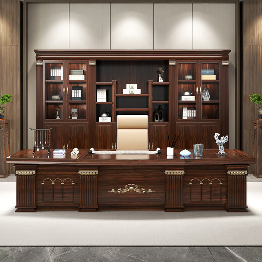 Xinshiya ebony wood executive desk new Chinese style solid wood boss desk high-end chairman office furniture 2.8m desk
