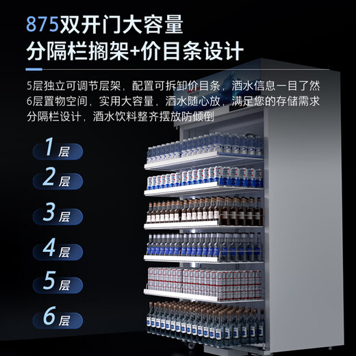 澳柯玛（AUCMA）展示柜冷藏保鲜柜 双开门立式冰柜饮料柜 商用冰箱风直冷超市便利店啤酒水果蔬菜柜 风冷无霜1.2米 875升 镀膜玻璃880TWXC