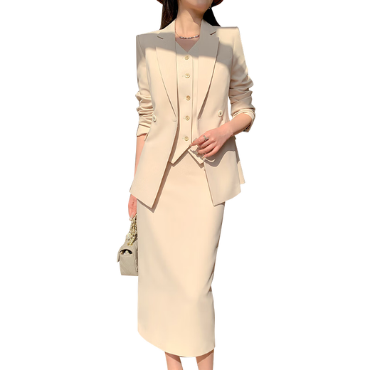 Sugargirl spring and autumn small suit suit women's professional temperament commuting host formal vest new high-end suit jacket off-white suit + vest + skirt three-piece set L