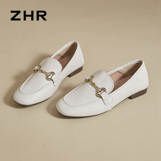 ZHR loafers women's spring and autumn commuting style flat-sole leather shoes women's soft-faced single shoes women AH653 beige 39