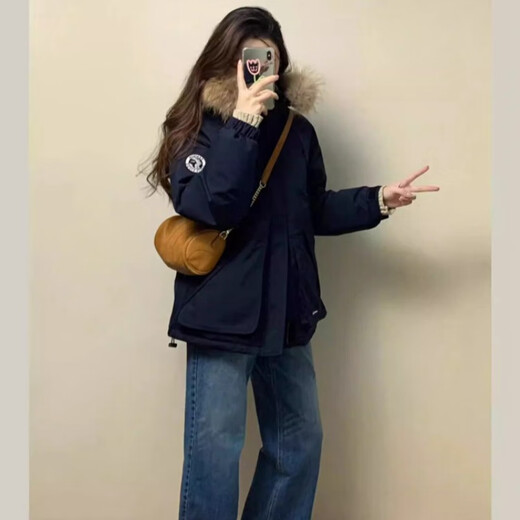 Oudihui Down Jacket Women's Winter 2025 New Hooded Down Jacket Women's Jacket Small Workwear Party Jacket Navy XL Recommended 125-140 Jin Jin equals 0.5 kg