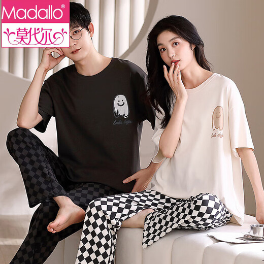 Pajama de dibujos animados modal de gran tamaño Hombres y mujeres Pantalones de manga corta El algodón pareja se puede usar afuera de un traje casual de casas sueltas 691 L Estilo de mujeres