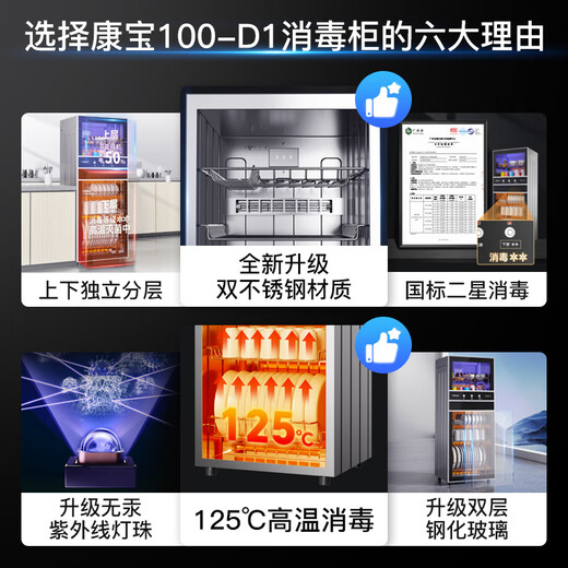 Canbo Disinfection Cabinet Household Vertical Large Capacity High Temperature Tableware Stainless Steel Tableware Small Mother and Baby Bottle Double Door 115L Five-Layer Cupboard National Subsidy XDZ100-D1