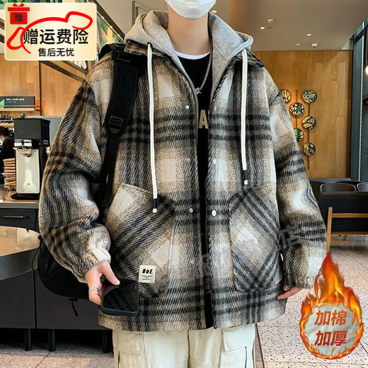 佐径（ZUOJING）男生秋冬加棉加厚小香风格子外套港风学生保暖棉服男 9923红格 2XL
