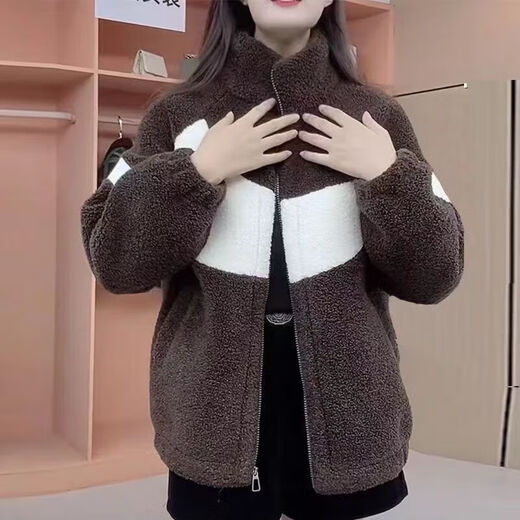 苜戈加绒加厚羊羔绒外套女冬季韩版百搭休闲羊羔毛保暖大衣棉服 679#【红色】加绒加厚 L( 95-110斤)