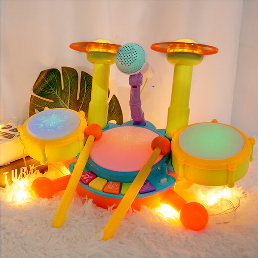 Meibosen Kindertrommel Stand Baby über 6 Monate Early Early Education Hand-Paining Drum Baby schlägt Jazz Drum Instrument Toys Upgrade-Piano Drum-Xinqiao Blue [Aufladen Version]