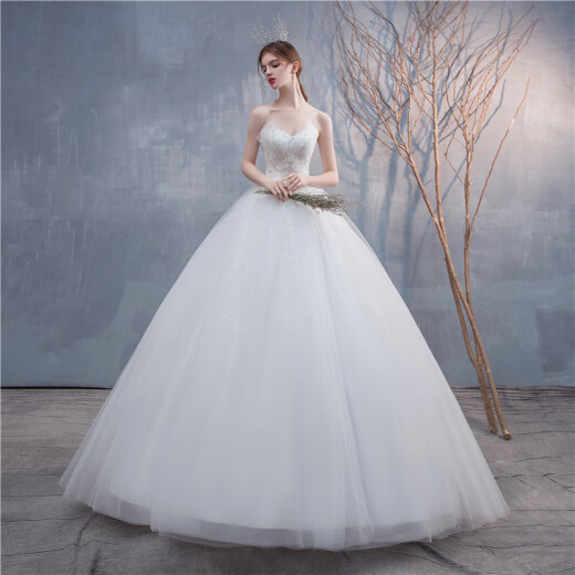 New wedding dress bride princess floor-length white tube top simple Korean girl forest wedding dress white S