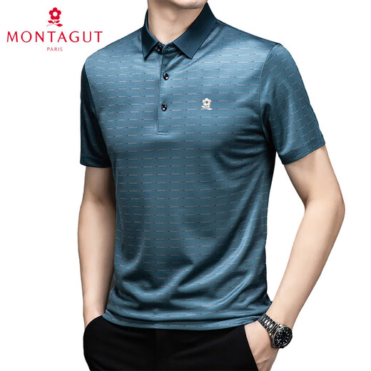 
MONTAGUT MONTAGUT MUNTAGUT Short Sleeve T-shirt Men's Middle-aged High-end Silk Summer Business Bright Silk Daddy Outfit Blue M13603 M 170/88A