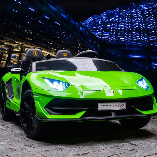 Join hands with an extra-large two-seater Lamborghini children's electric car toy that can sit on a baby's remote-controlled child stroller. Upgraded green full-featured + MP4 + 12A ultra-powerful battery, tug + portable charging + hydraulic butterfly wing door