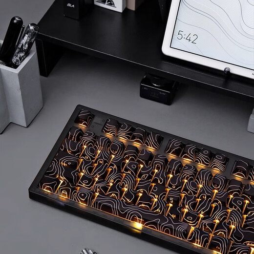 Belly spirit mk870pro blackberry side engraving mechanical keyboard Bluetooth wired wireless customized computer game silent office [single mode] Obsidian Pro + contour Kaihua BOX red axis V2 [smooth feel] 87 keys