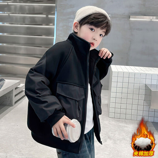 Katu Blue Cat Children's Wear Boys' Winter Jacket 2024 New Medium and Large Children's Thickened Autumn and Winter Boys' Street Ruff Handsome Cotton Clothes Trendy Black 150cm