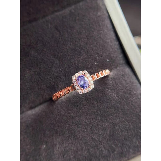 Qingmeng S925 sterling silver inlaid tanzanite ring, everyday versatile fine workmanship silver jewelry, light luxury natural gemstone entry-level model for men and women, tanzanite ring rose gold