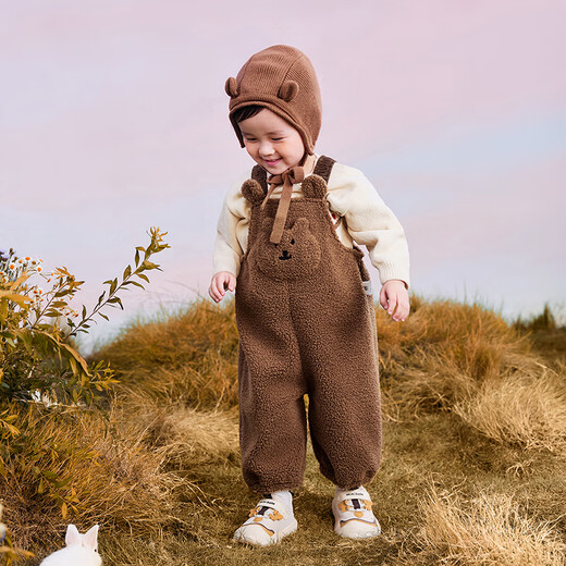 Mini Bala overalls, new winter double-sided velvet pants for boys and girls, warm styling trousers, dark coffee 50941 90