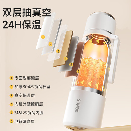 SUPOR thermos cup 316L stainless steel thermos water cup portable male and female student large capacity obsidian black 316L inner tank + tea filter 520ml