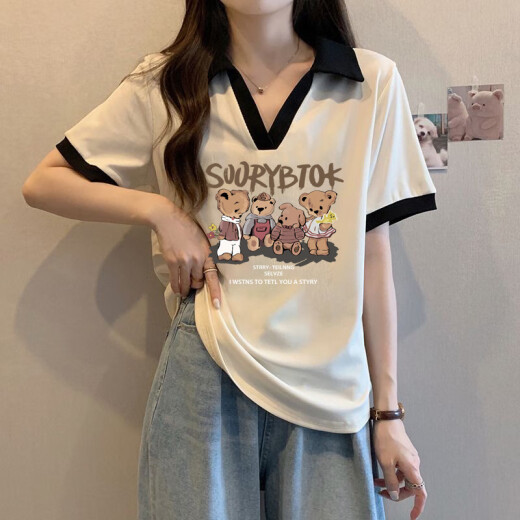 贝吉棋夏季200-300斤超胖m大码女装短袖t恤女宽松显瘦撞色polo衫上衣服 1105#CAC太阳-白色 2XL 【165一205斤】