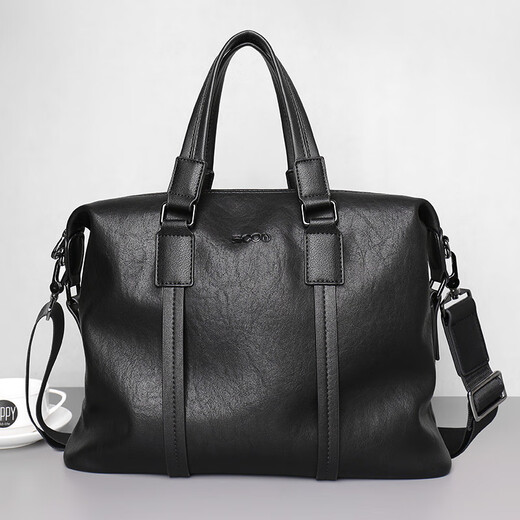 Cow mallette sac à main masculin Horizontal Business Casual Sac Men's Sac Mend Computer Sac C-9888 Black 14 pouces