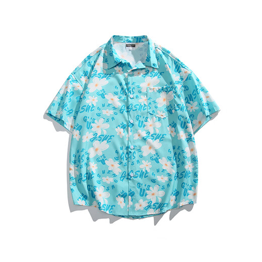 Nebel Sky Hawaiian Style Kurzärärmelblumen-Hemd Herren Sommerpaar Reisen losen Freizeittops Strandjacke Männer und Frauen HK-6622 Meizhou Island Green M (Empfohlen 110-130jin [Jin gleich 0,5 kg])