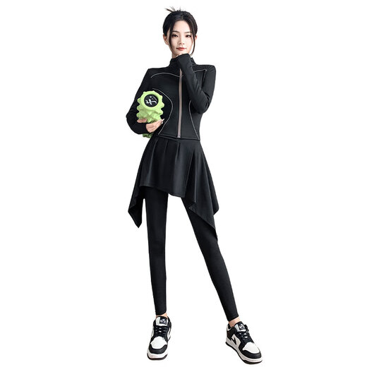 Aimengniao (Aimengniao) running sports suit women's quick-drying jacket badminton tennis fake two-piece skirt pants Pilates yoga suit star black + black M