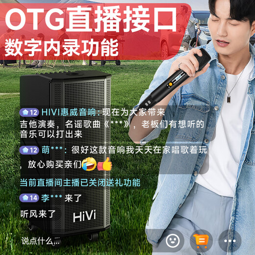 HiVi dual 8-inch stage-level outdoor karaoke dedicated square dance audio portable trolley smart audio performance speaker subwoofer dual microphone musical instrument speaker MP28