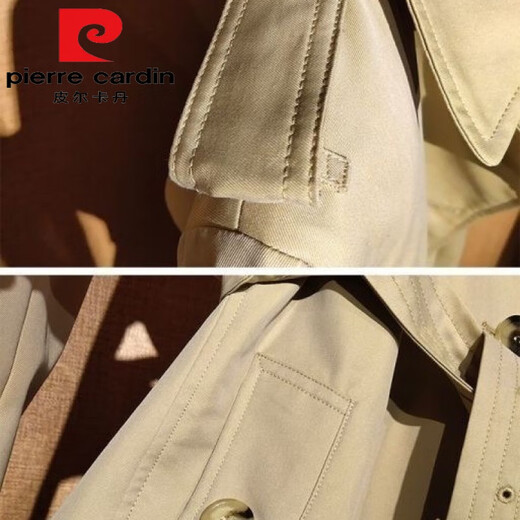皮尔卡丹（pierre cardin）秋季新.品风衣女长款英伦精品气质卡其色百搭双排扣经典外套 卡其色纯100棉 2Xl建议130-140斤