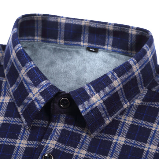 罗蒙（ROMON）保暖衬衫男士加厚保暖冬季商务休闲百搭衬衣男BN2488田蓝格175