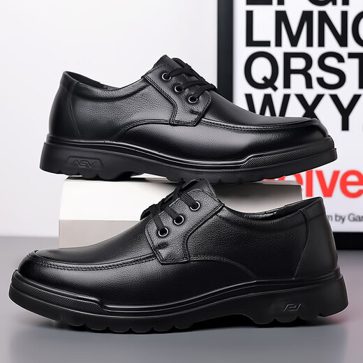 
Portulese leather shoes for men versatile lace-up business formal casual shoes lightweight round toe daddy shoes 6627 black 44