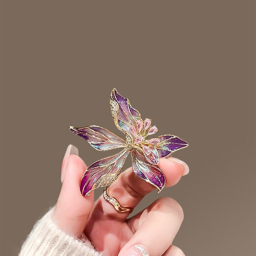 Shien French iris brooch, high-end women's exquisite crystal corsage, niche design pin, suit coat decoration, purple pink flower-brooch
