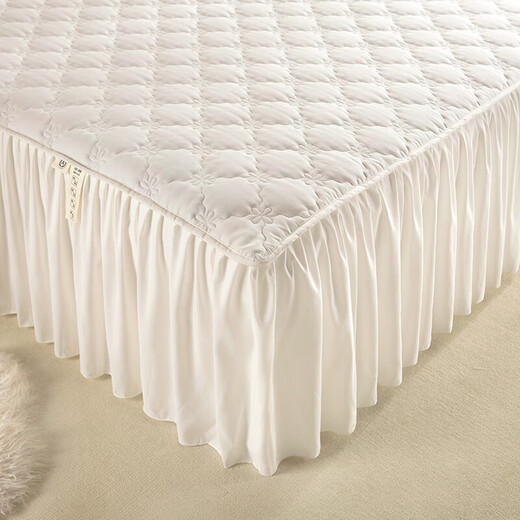 DREAM KARIN skin-friendly brushed quilted bed skirt bed cover single piece solid color dust-proof protective cover fitted sheet pad 180*200cm white