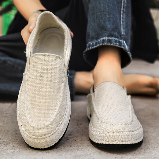 Changxiang Huili Canvas Herrenschuhe im Sommer vielseitige Freizeitbrettschuhe Faule Menschen Pedal Herren alte Peking -Stoffschuhe arbeiten weiche alleinige trendige Schuhe Beige 42