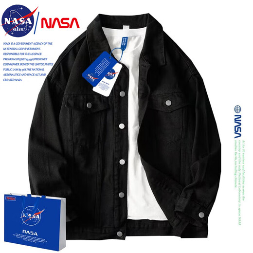 Yum Fox Herrenmodik Denim Jacke Herren Frühling und Herbststil American Retro Casual Jacket Herrenarbeit Herren 826 Black M.
