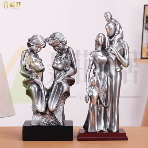 靠森一家四口摆件三口之家孕妇生日礼物送老婆老公新生纪念品结婚周年 15934银色+提供刻字+怀胎