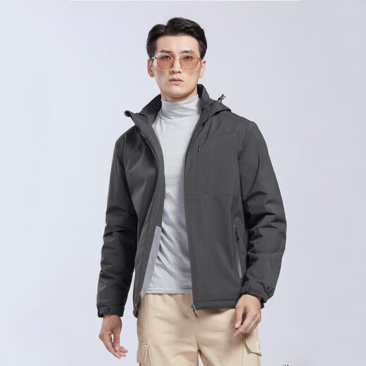 Western Region Camel VANCAMEL plus velvet windbreaker for women and men's windproof and warm single-layer jacket casual sports thickened jacket hooded jacket mountaineering suit 9930A dark gray-men [solid color] XL