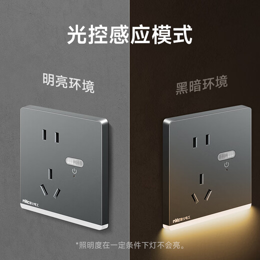 NVC NVC electrician switch socket five-hole socket with human body induction foot lamp night light 86 type socket panel N25 foggy gray