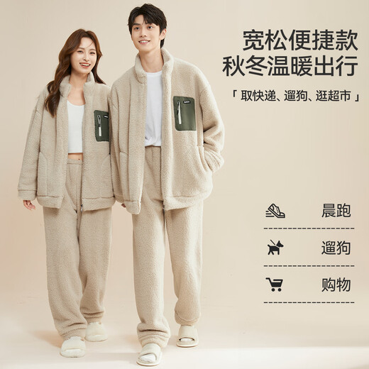 Catman stand-up collar zipper can be worn outside men's pajamas men's winter couple's pajamas lambswool home clothes 2025 new products