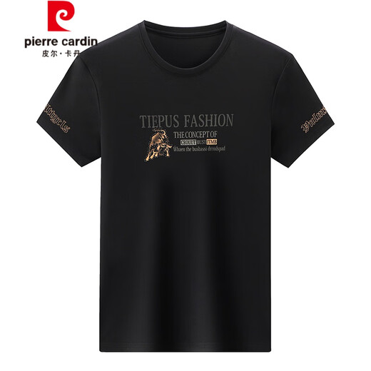 Pierre cardin men's summer short-sleeved T-shirt ice. New silk round neck T-shirt summer clothes containing mulberry silk thin base shirt trend X719 black M 165 [recommended 95-120 Jin [Jin equals 0.5 kg]]