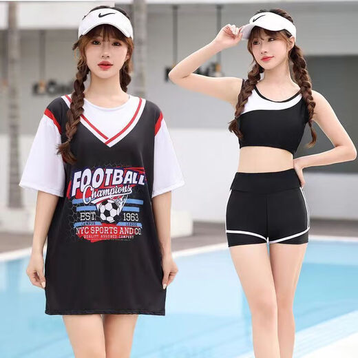 Qianquyun traje de baño para mujer conjunto dividido de tres piezas talla grande conservador que cubre el vientre boxeador adelgazante estilo deportivo estudiante grasa mm aguas termales Ao 6625 conjunto de tres piezas - blanco 2XL recomendado 115-130 Jin Jin equivale a 0,5 kg