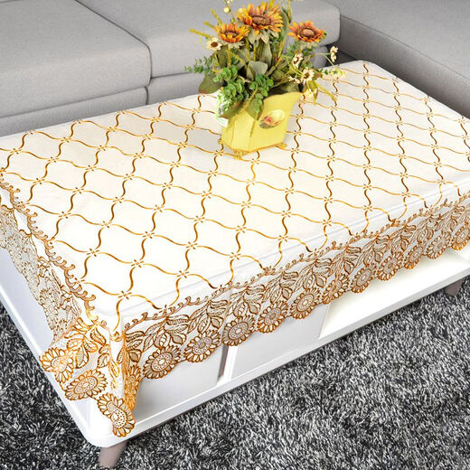 Yudou coffee table tablecloth waterproof, anti-scald and anti-oil dining table mat TV cabinet tablecloth tablecloth plastic bedside table cover rectangular peacock gold flower 135*220cm
