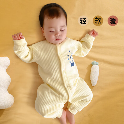 wua.wua婴儿连体衣春秋保暖男女宝宝睡衣新生儿衣服秋冬夹棉儿童居家外出 黄星星【保暖款】 73cm （适合6-9月 体重14-18斤）