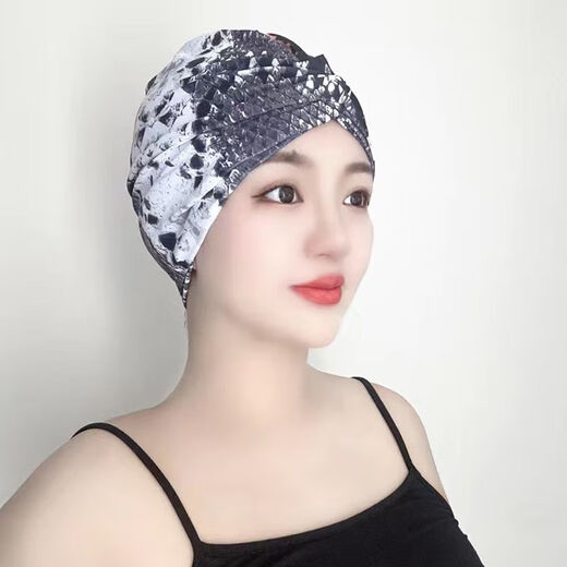 Zailu long and short hair, fashionable and cute ear-protecting fabric swimming cap, good-looking, hot spring swimming cap for women with small face, 2001 black Mickey hat + nose clip and earplugs