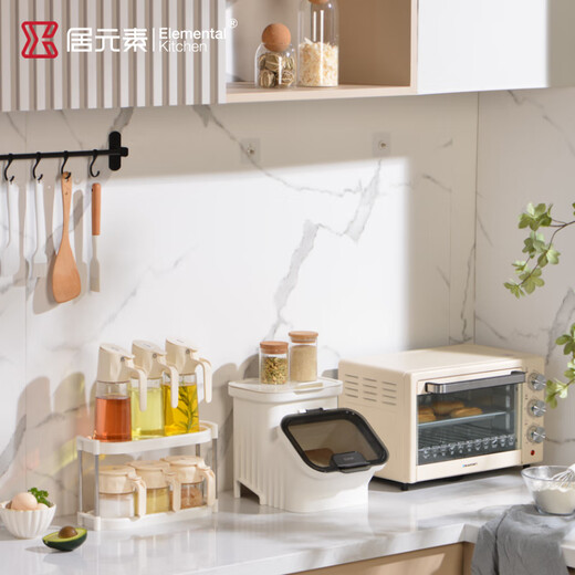 Ju element rice bucket household sealed insect-proof and moisture-proof food-grade high-end rice bucket kitchen double-opening lid thickened noodle bucket minimalist gray