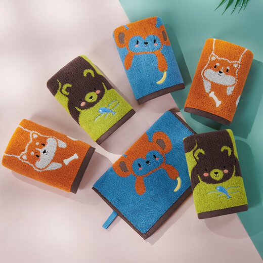 Jieyu Vosges children's absorbent cartoon pure cotton small towel face towel with lanyard type A, one in each of three colors, 50x25cm