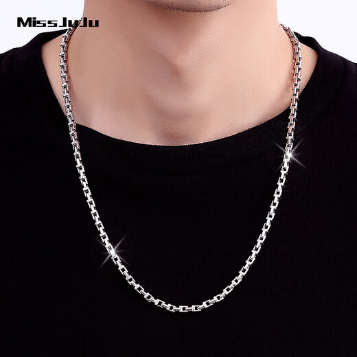 Miss JuJu pt950 platinum necklace men's high-quality platinum square dense card chain shiny car flower trendy men's plain chain All Specifications are based on the actual weight and the amount will be refunded if the amount is less.