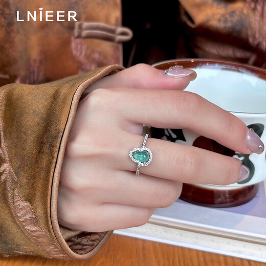 Lnieer925 Silver Blue Water Jade Gourd New Chinese Style National Style Ring Women's Index Finger Ring Adjustable Ring Light Luxury Niche Blue Water Jade Gourd Ring S925 Silver