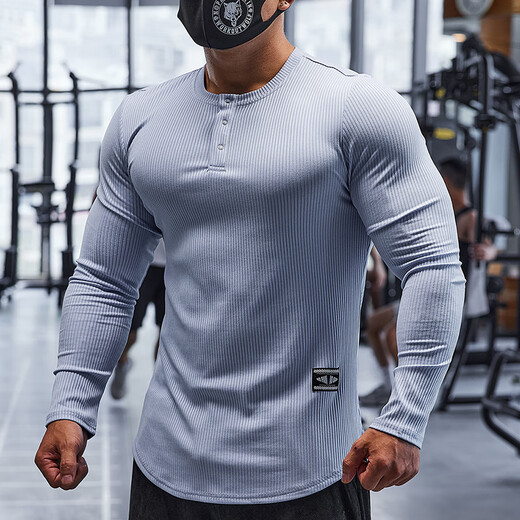 Lutielang sports tights men's long-sleeved T-shirt bottoming shirt elastic quick-drying training top fitness coach autumn black M