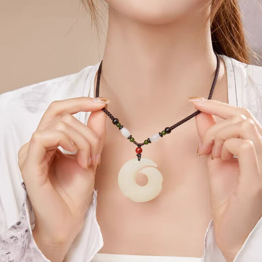 Mansheng Peace Buckle Necklace for Men and Women, Zodiac Zodiac Dragon Amulet Pendant, Afghan Jade Sweater Chain Accessories, Peace Buckle Necklace