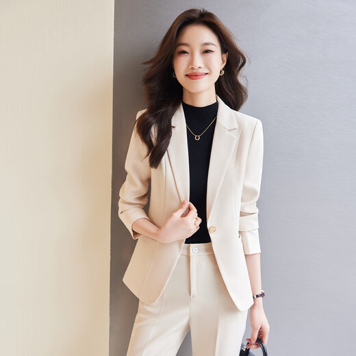 Pierre Cardin professional off-white suit suit for women small 2025 spring and autumn new work clothes slim temperament suit jacket off-white suit + pants M (recommended 86-96Jin Jin equals 0.5 kg)