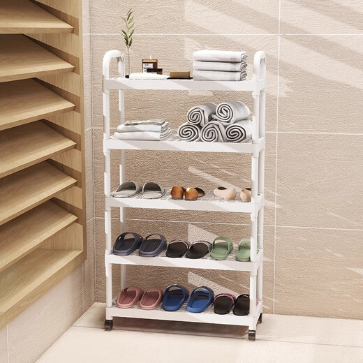 Kunfeng Dormitory Shoe Rack Home Door Multi-layer Indoor Shoe Rack Rental Corridor Simple Storage Rack Shoe Cabinet Removable Four-Layer Warm White-51cm Reinforced No Wheels