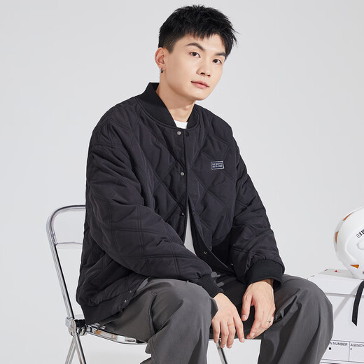 TonLion 2024 Men's Baseball Collar Diamond Check Cotton Padded Jacket Black XL